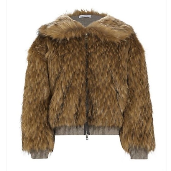 NAADAM Faux Fur cashmere reversible bomber jacket coat brown NWT M - Picture 2 of 10